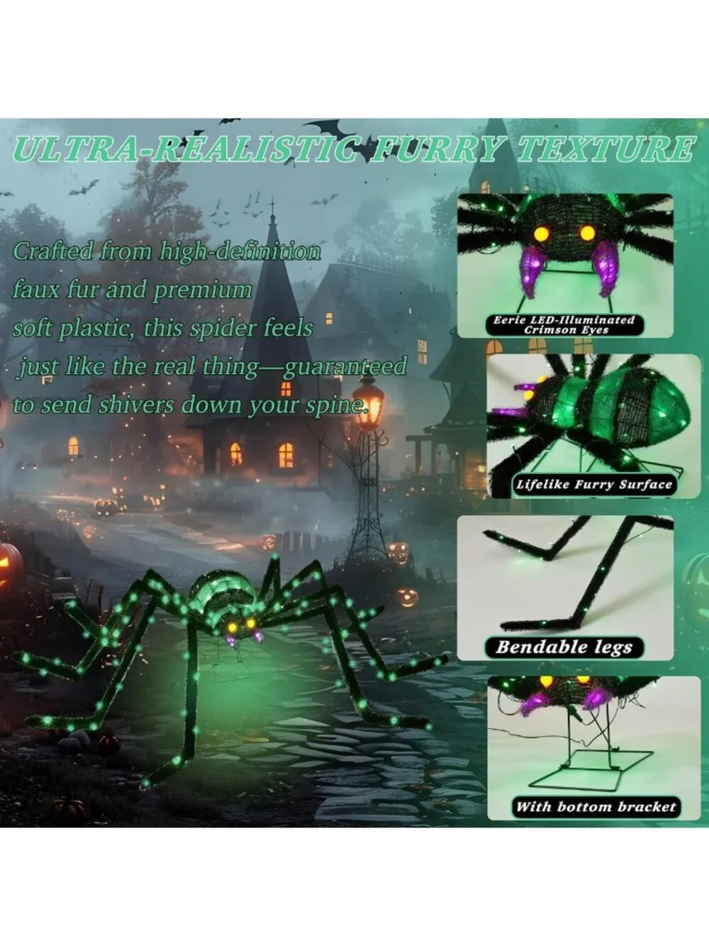 Giant 6.8ft Light Up Spider Halloween Decoration with 115 LED Lights for Yard